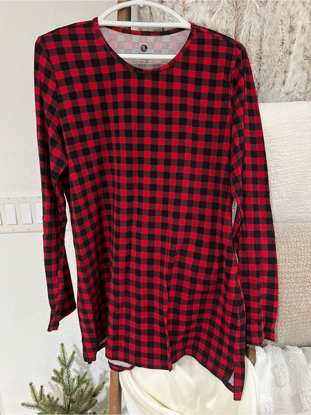 Marley Lilly Buffalo Plaid Tunic Top XL Red Black Christmas Long Sleeve